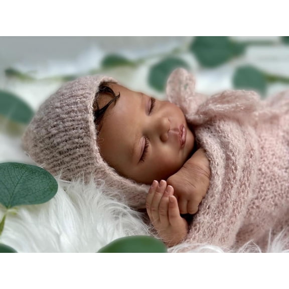 iCradle 19 Inch 46cm Lovely Reborn Girl Black Skin Realistic Baby Doll Soft Cloth Body Rooted Balck Curly Hair Look Real Life Reborn Baby Doll with Clothes Set