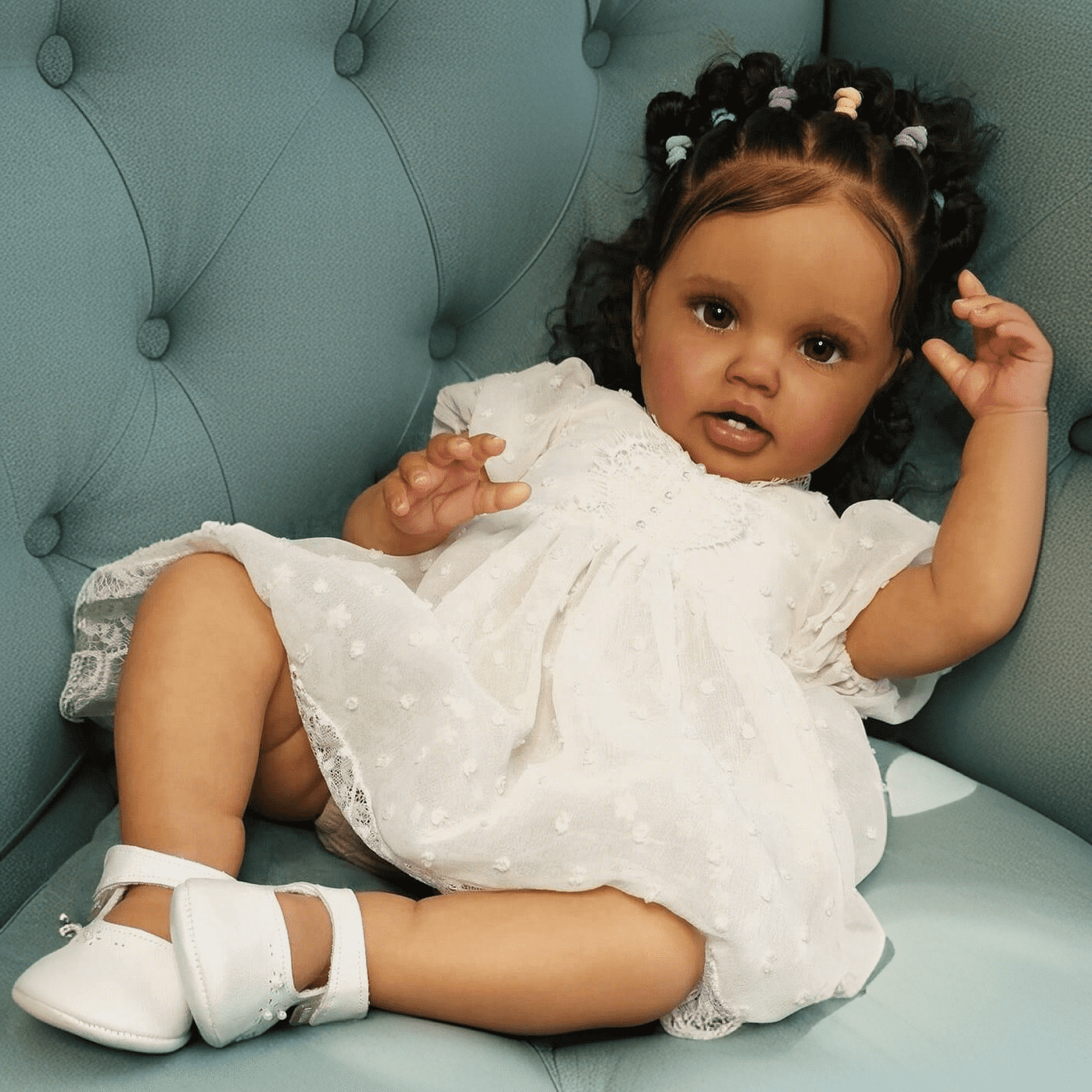 iCradle 24 Inch 58cm Black Skin Colour Baby Doll Toddler Girl African American Realistic Reborn Toddlers Dolls Soft Vinyl Cloth Body Lifelike Newborn Babies Doll Gift Toy for Kids Age 3+