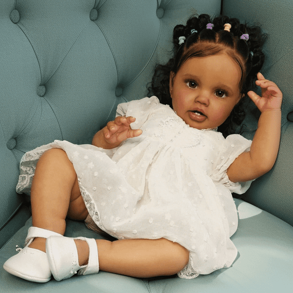 iCradle 24 Inch 58cm Black Skin Colour Baby Doll Toddler Girl African American Realistic Reborn Toddlers Dolls Soft Vinyl Cloth Body Lifelike Newborn Babies Doll Gift Toy for Kids Age 3+