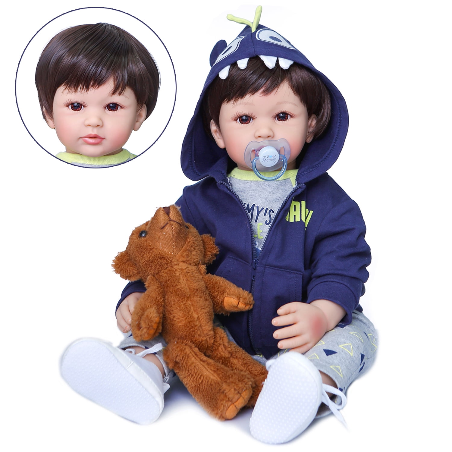iCradle 24 inch 58cm Lovely Reborn Baby Doll Toddler Realistic Looking Lifelike Baby Dolls Vinyl Soft Cloth Body Pasted Wig Hair Newborn Babies Xmas Gift for Kids 3+