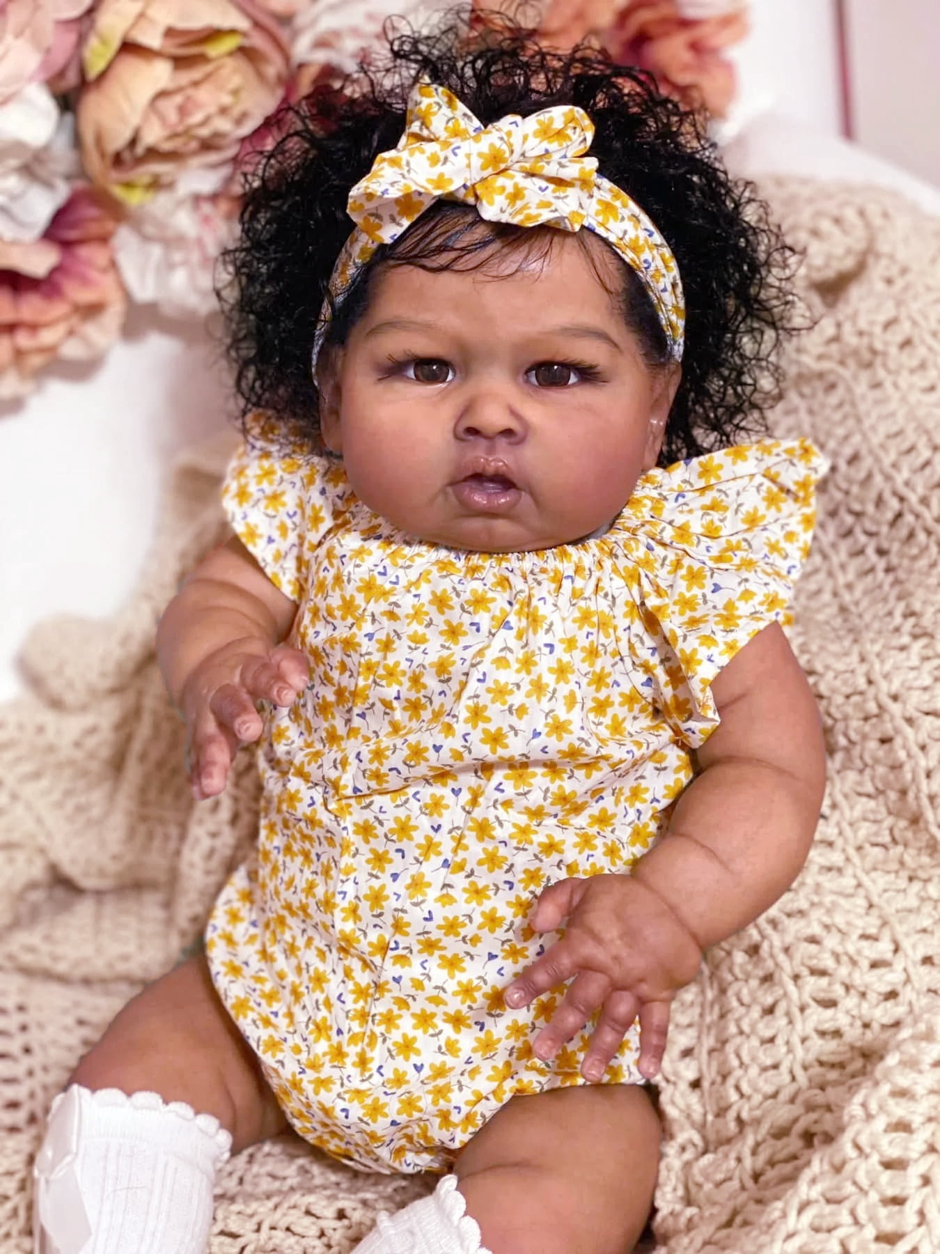 iCradle 24 inch 58cm Lovely Reborn Baby Dolls Girl Reborn Toddler Realistic Looking Lifelike Baby Doll Soft Cloth Body Newborn Dolls Rooted Curly Hair Xmas Gift for Kids 3+