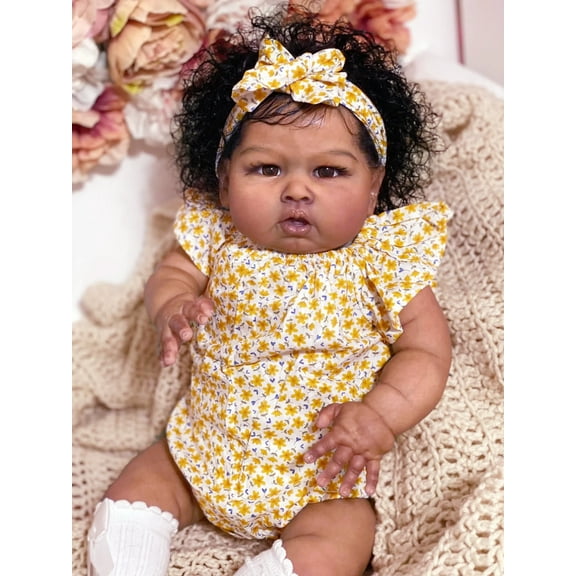 iCradle 24 inch 58cm Lovely Reborn Baby Dolls Girl Reborn Toddler Realistic Looking Lifelike Baby Doll Soft Cloth Body Newborn Dolls Rooted Curly Hair Xmas Gift for Kids 3+