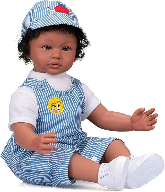iCradle 24 inch 58cm Lovely Reborn Baby Dolls Girls Boys Toddler Realistic Looking Lifelike Baby Dolls Vinyl Soft Cloth Body Brown Eyes Newborn Babies Xmas Gift for Kids 3+