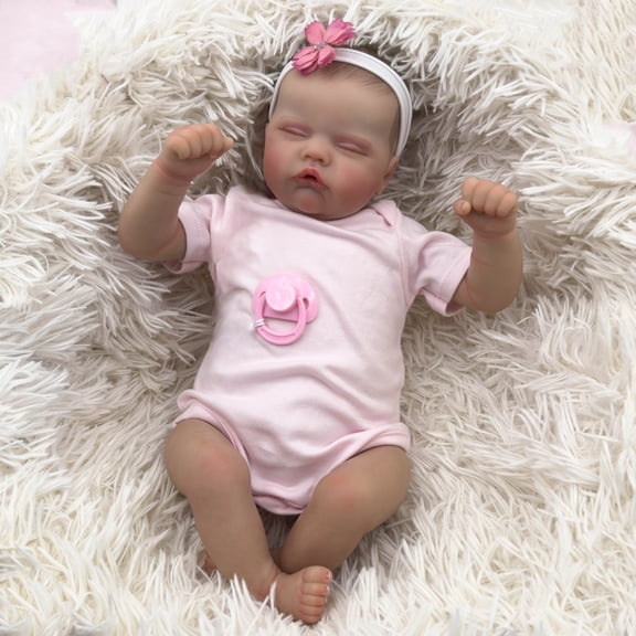 iCradle Adorable Cuddly 18 Inches Lifelike Reborn Baby Dolls Girl Sleeping Newborn Babies Cloth Body Painted Hair Doll Toys for Age 3+