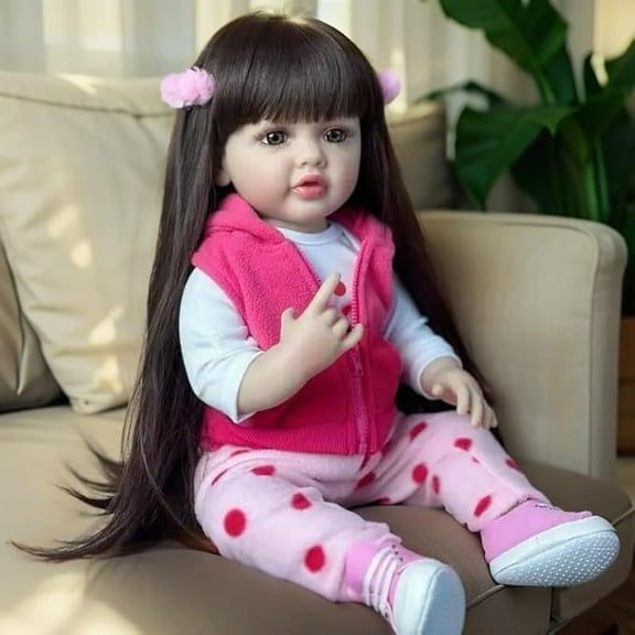 iCradle Adorable Lifelike Baby Dolls Toddler Girl 22 Inch 55cm Full Vinyl Body Real Life Reborn Baby Doll with Wig sheath Realistic Newborn Baby Dolls Toy Gift for Collection & Kids Age 3+