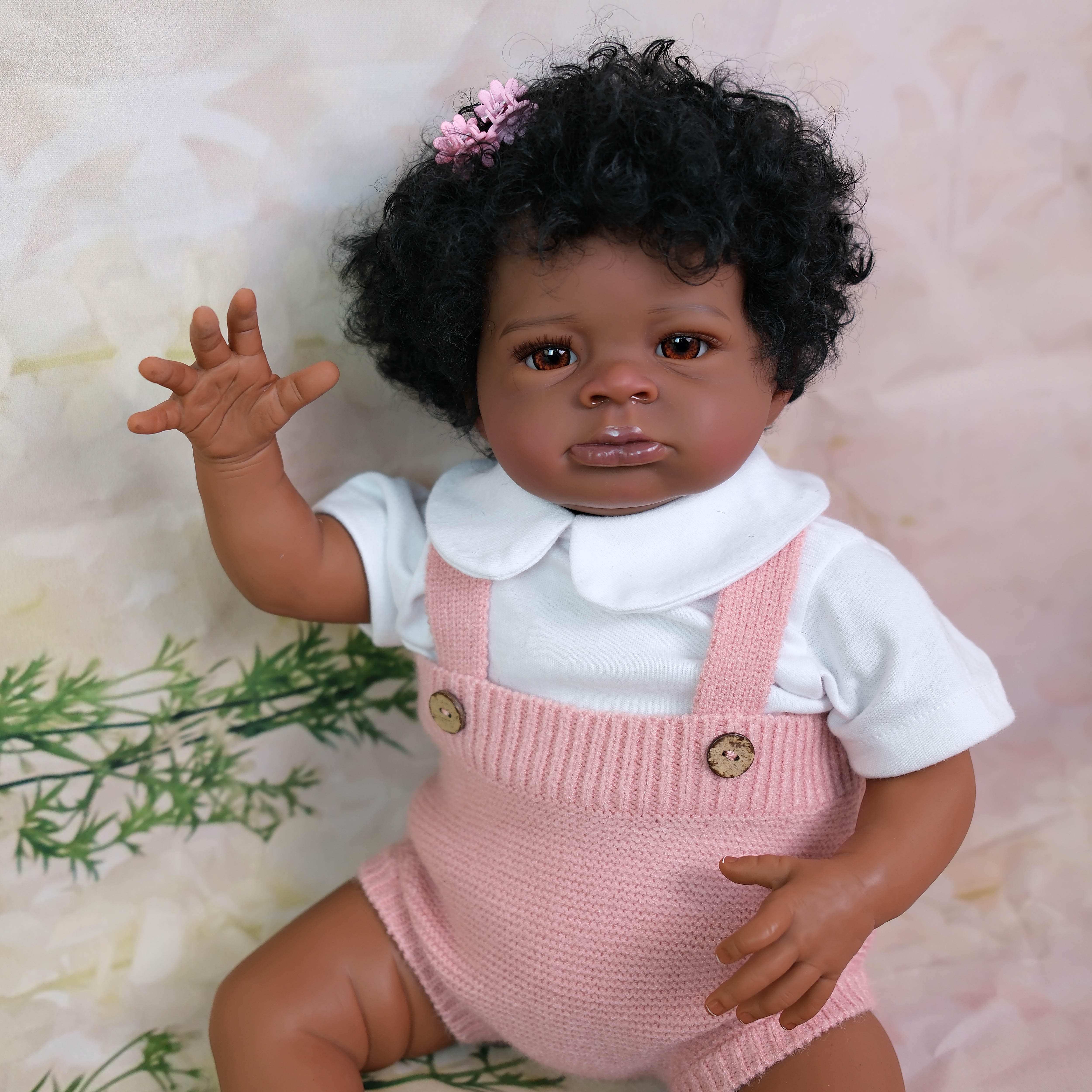 iCradle Black Skin Reborn Baby Dolls 19 Inch 48 cm Baby Soft Cloth Body Realistic Newborn Baby Dolls Hand Implanted Hair Brown Eyes  Real Life Baby Dolls Cloth Body Doll Toy Gift for Kids Age 3+
