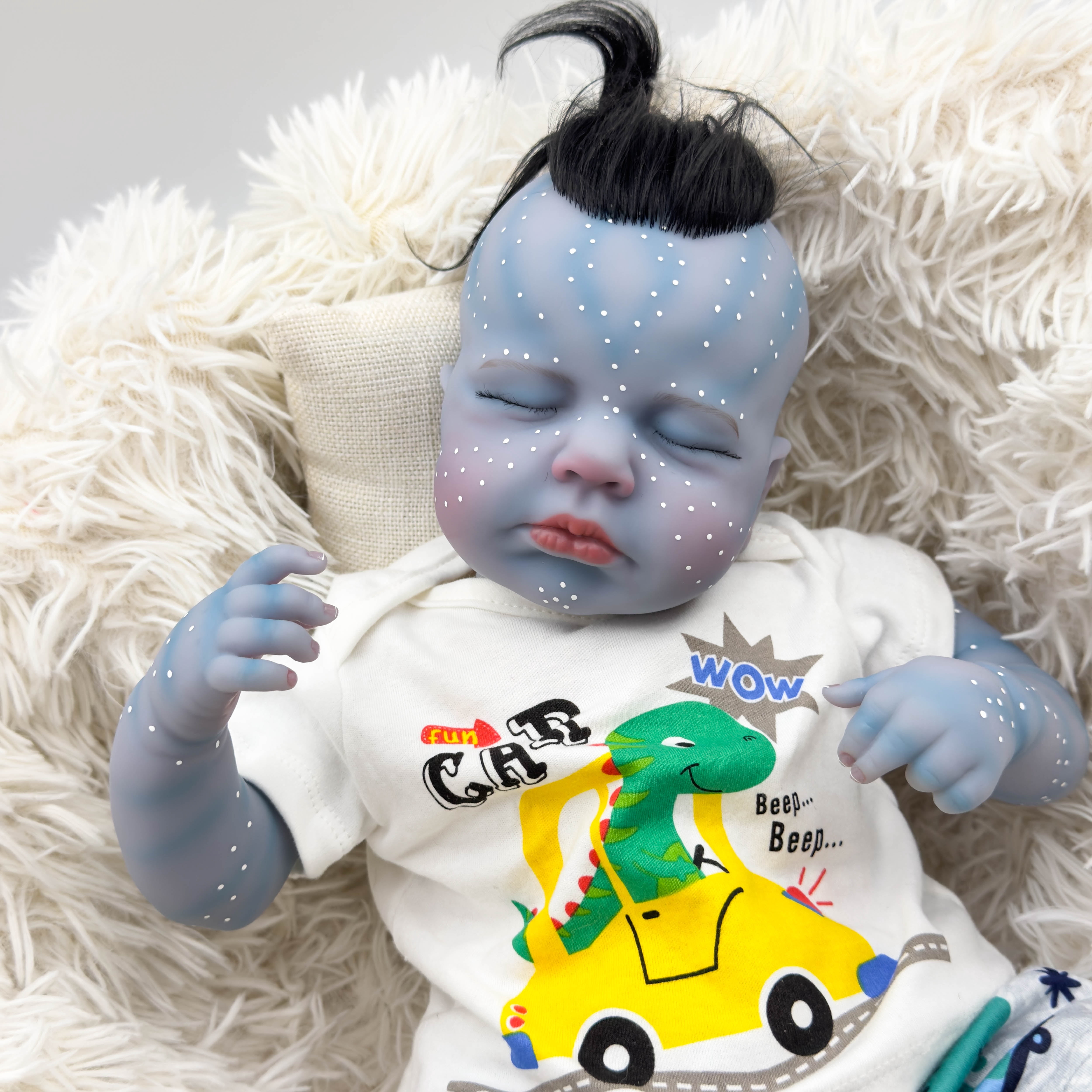 iCradle Cuddly Asleep 19 inch 48cm Lifelike Reborn Baby Dolls LouLou Realistic Newborn Baby Dolls Cloth Body Implanted Hair Gift for Kids 3+
