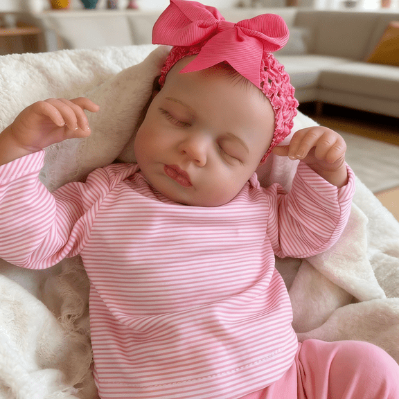 iCradle Cute Lifelike Handmade Sleeping Reborn Baby Dolls Girl 19 Inch 48 cm Soft Cloth Body Painted Hair Realistic Newborn Baby Dolls with Pink Clothes for Kids Age 3+