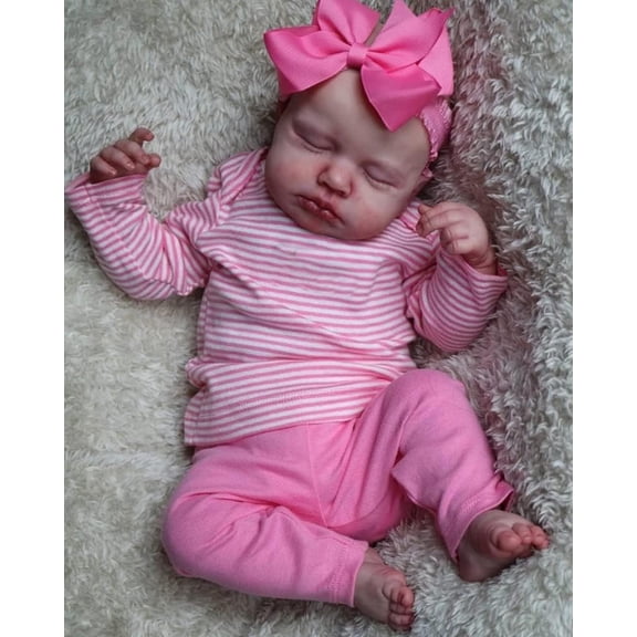 iCradle Cute Lifelike Handmade Sleeping Reborn Baby Dolls Girl 19 Inch 48 cm Soft Cloth Body Painted Hair Realistic Newborn Baby Dolls with Pink Clothes for Kids Age 3+