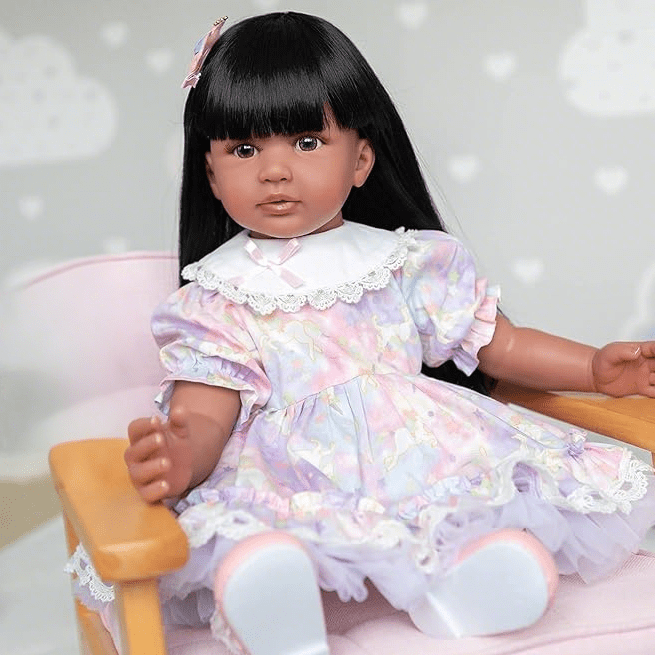 iCradle Finished 24 inch 58cm Lovely Reborn Baby Dolls Girls Toddler Realistic Looking Lifelike Baby Dolls Vinyl Soft Cloth Body Brown Eyes Newborn Babies Xmas Birthday Gift for Kids 3+