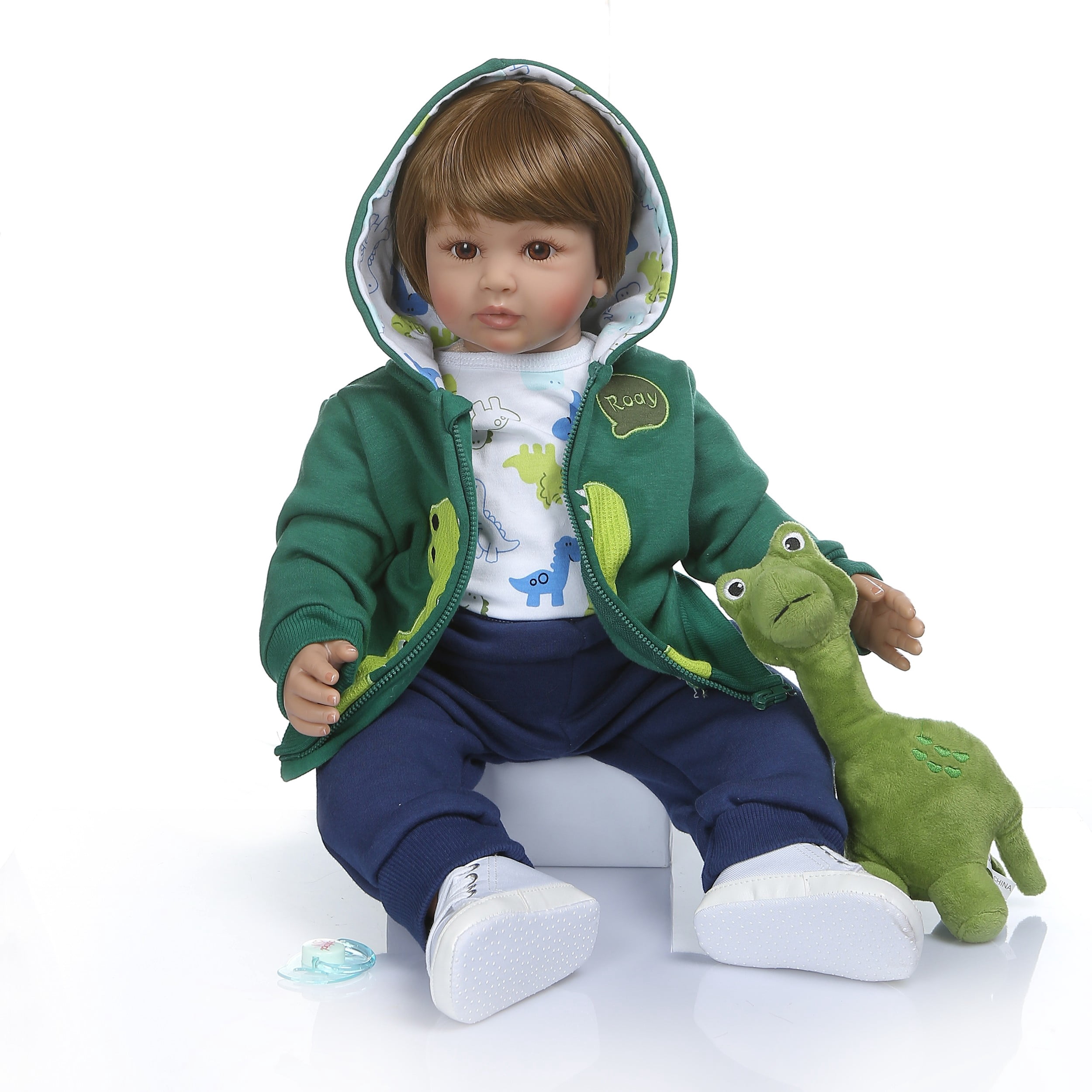 iCradle Lifelike Toddler Dolls Girl Realistic Newborn Babies 24 inch 58 CM Handmade Cloth Body Brown Eyes with Pastes Wig Hair Toy Accessories Gift