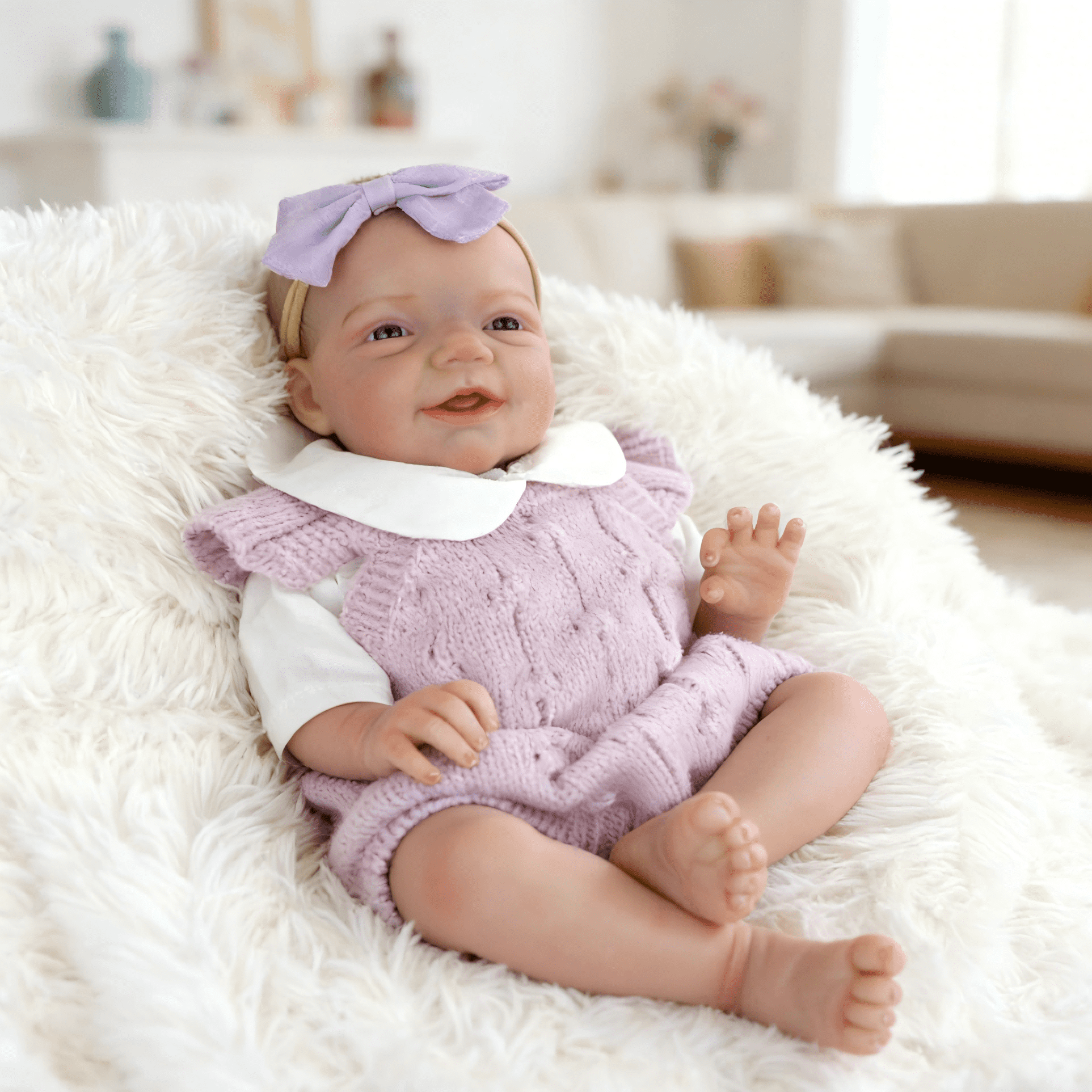 iCradle Lovely Smiling Lifelike Reborn Baby Dolls Girl 19 Inch 48cm Realistic Newborn Babies Handmade Cloth Body Painted Hair Blue Eyes without Eyelashes Gift for Kids 3+