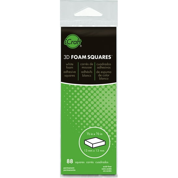 iCraft 3D Foam Squares 88/Pkg-White .5"