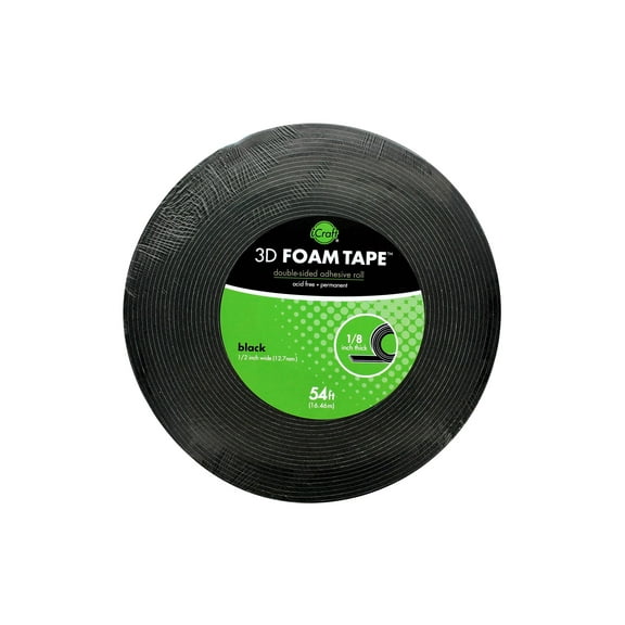 iCraft Accessories 3D Foam Tape Jumbo Roll 1/8"x 1/2" Black 54ft