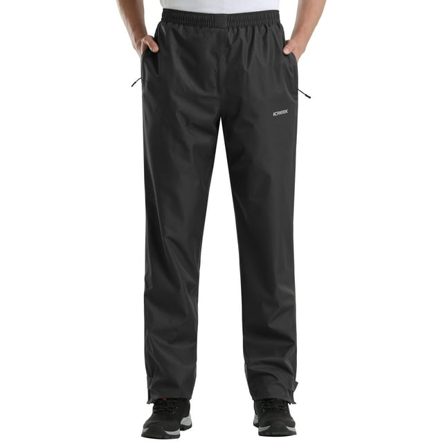 iCreek Men's Rain Pants Waterproof Zipper Pocket Windproof Hiking Pnats