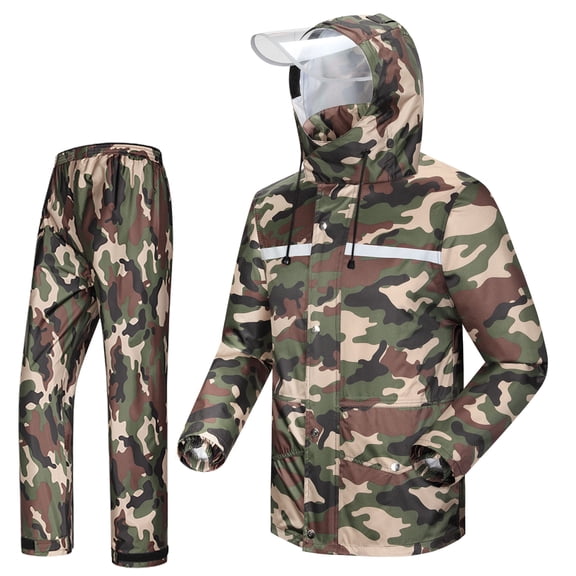 iCreek Rain Suit Jacket & Trouser Suit Raincoat for Men & Women Outdoor All-Sport Waterproof Breathable Anti-storm (S,Army Green Camouflage)