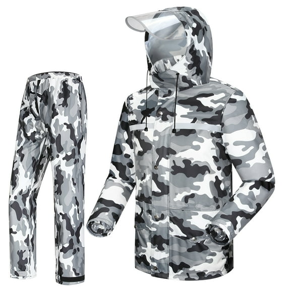 iCreek Rain Suit Jacket & Trouser Suit Raincoat for Men & Women Outdoor All-Sport Waterproof Breathable Anti-storm (S,Gray Camouflage)