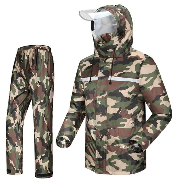 iCreek Rain Suit Jacket & Trouser Suit Raincoat for Men & Women Outdoor All-Sport Waterproof Breathable Anti-storm (XXL,Army Green Camouflage)
