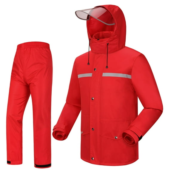 iCreek Rain Suit Jacket & Trouser Suit Raincoat for Men & Women Outdoor All-Sport Waterproof Breathable Anti-storm (M,Red)