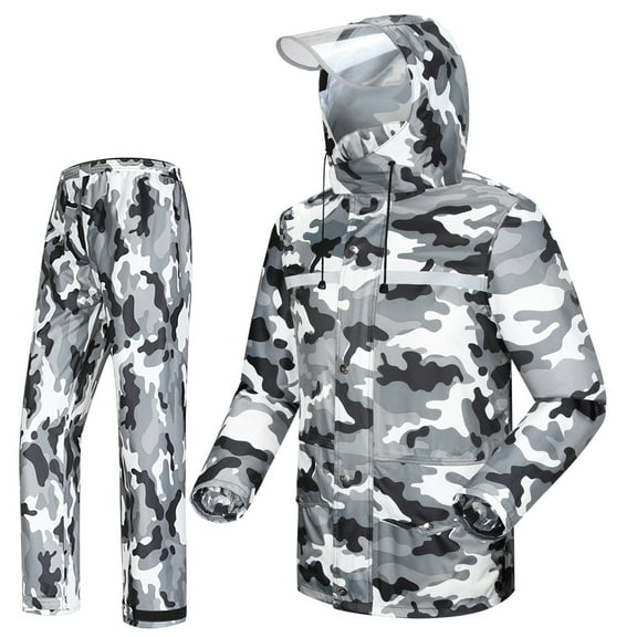 iCreek Rain Suit Jacket & Trouser Suit Raincoat for Men & Women Outdoor All-Sport Waterproof Breathable Anti-storm (XL,Gray Camouflage)