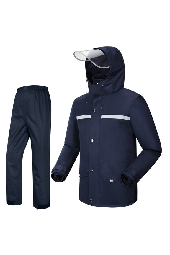 Rain Suit Jacket & Trouser Suit Raincoat for Men & Women Outdoor All-Sport Waterproof Breathable Anti-storm (XL,Navy Blue)