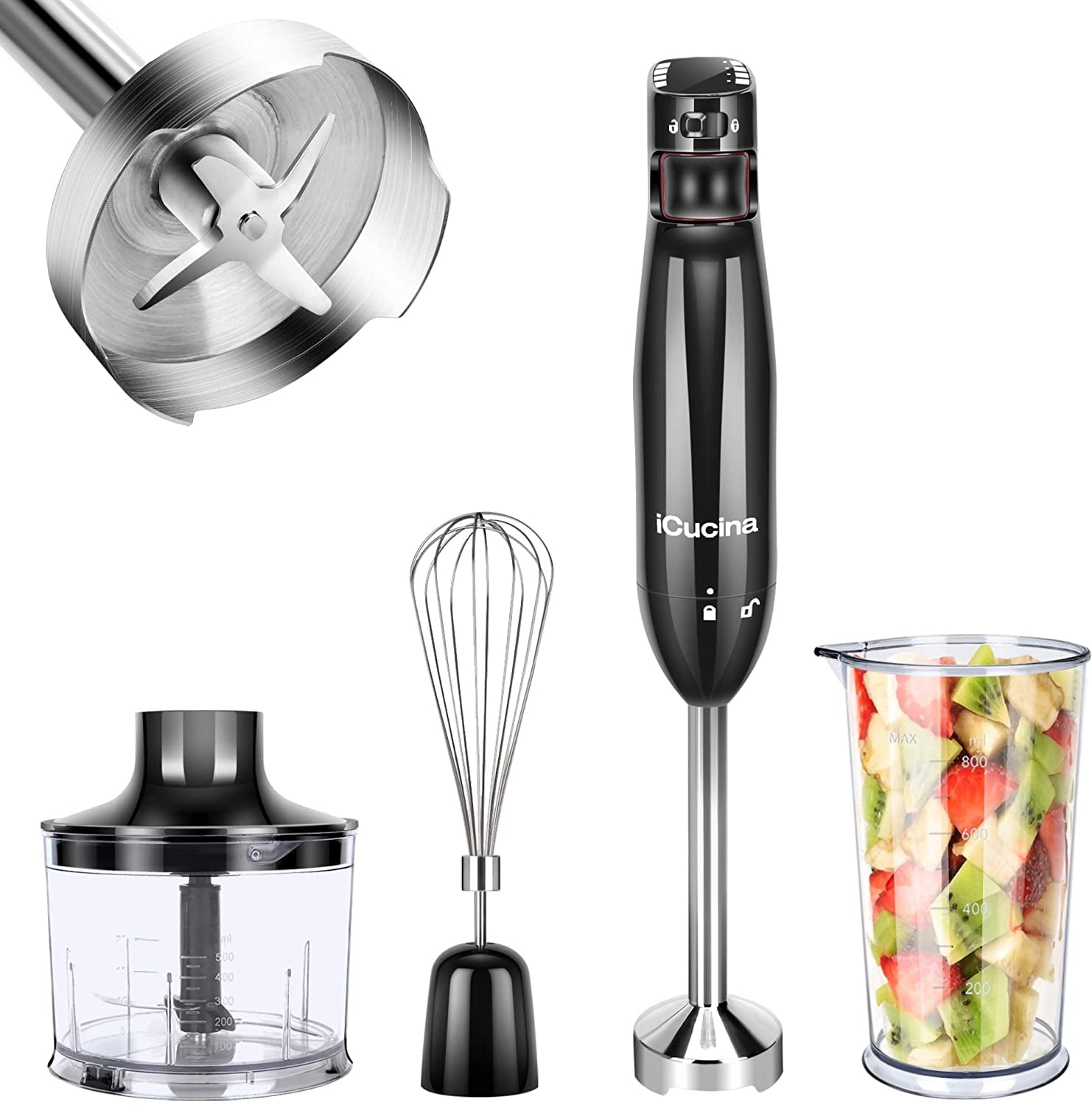 Powerful Immersion Blender 500W Electric Hand Blender with 800ml Mixing  Beaker