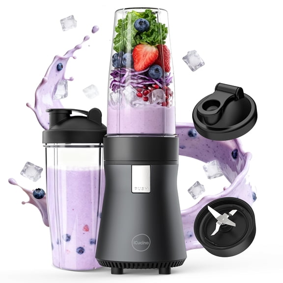 iCucina Smoothie Blender, Personal Blender for Shakes and Smoothies, 700W Pulse Technology Single Serve Blenders with 2 x 28oz Protable Cups for Ice Crush, Frozen Fruit Drinks