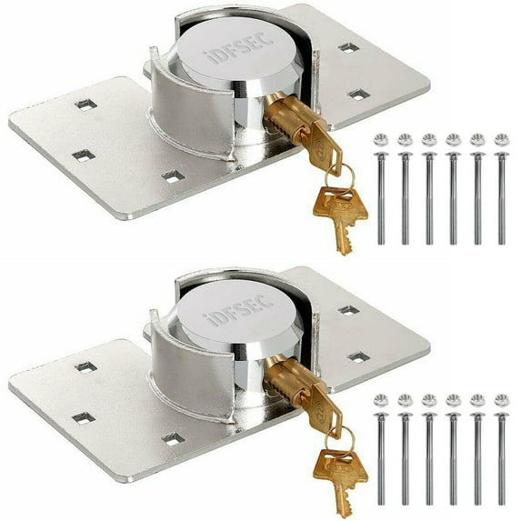 iDFSEC 2 Pack Hidden Shackle Padlock Heavy Duty Solid Steel Cargo Van Door Locks Anti Theft with Hasp 73MM Puck Lock High Security Garage Shed Door Lock with 4 Keys for Trucks, Gates, Vans,Trailer