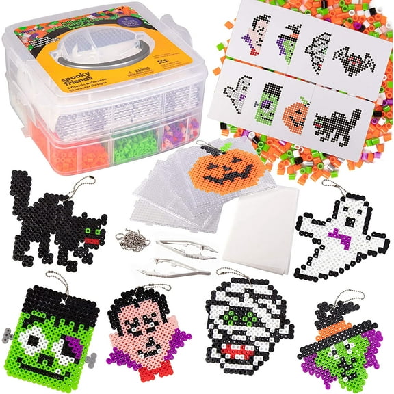3000 Pc Monster Fuse Bead Kit w 8 Keychains w Case- Ghost, Witch, Vampire - Ornaments & Decorations - Kids DIY Bulk Craft Toy Gift - Indoor Birthday Party Activity