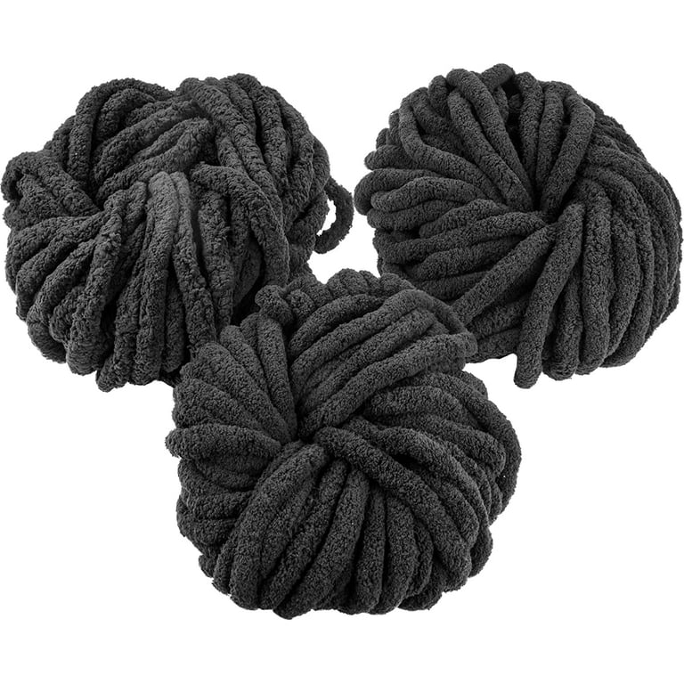 iDIY Chunky Yarn 3 Pack (24 Yards Each Skein) - Black - Fluffy Chenille  Yarn Perfect for Soft Throw and Baby Blankets, Arm Knitting, Crocheting and