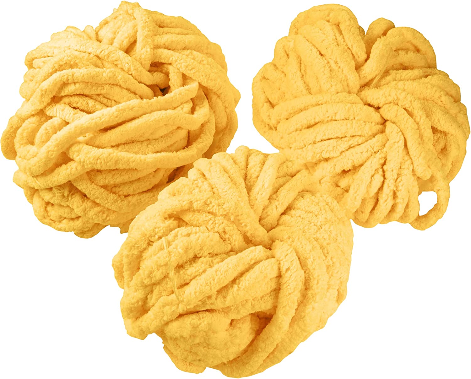 Idiy Chunky Yarn 3 Pack (24 Yards Each Skein) Bright Yellow Fluffy Chenille Yarn Perfect for Soft Throw and Baby Blankets, A