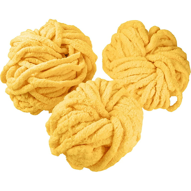 Idiy Chunky Yarn 3 Pack (24 Yards Each Skein) Bright Yellow Fluffy Chenille Yarn Perfect for Soft Throw and Baby Blankets, A