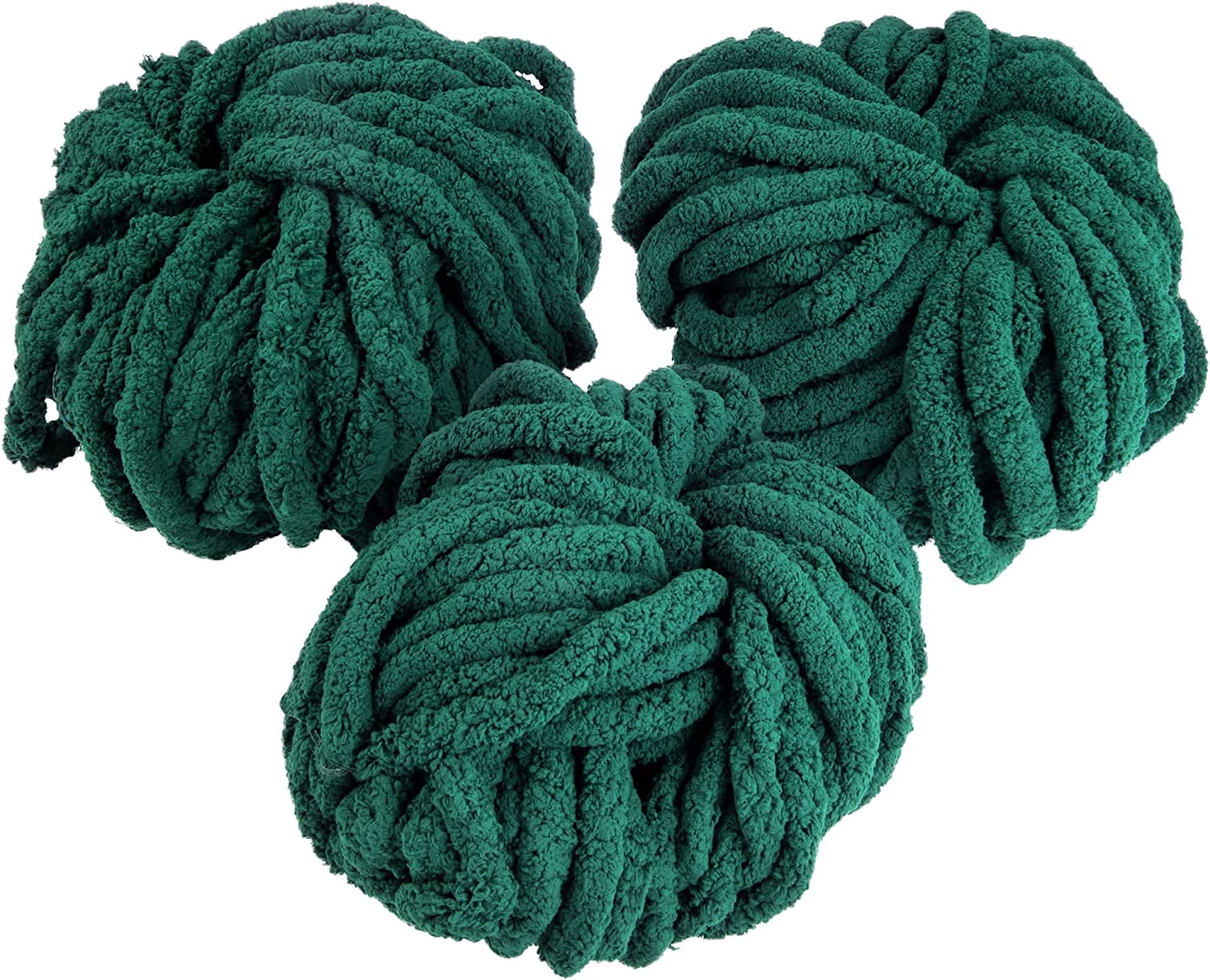 iDIY Chunky Yarn 3 Pack (24 Yards Each Skein) - Dark Green - Fluffy Chenille Yarn Perfect for DIY Crafts and Projects - Great Gift for Crafters