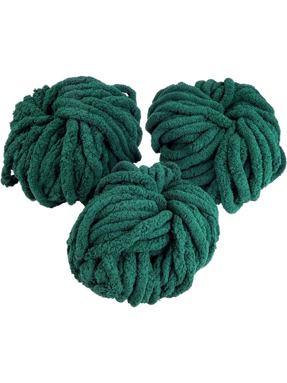 Chunky Yarn 3 Pack (24 Yards Each Skein) - Dark Green - Fluffy Chenille Yarn Perfect for DIY Crafts and Projects - Great Gift for Crafters
