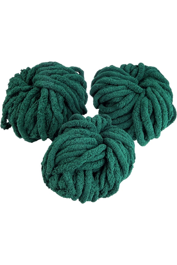 Chunky Yarn 3 Pack (24 Yards Each Skein) - Dark Green - Fluffy Chenille Yarn Perfect for DIY Crafts and Projects - Great Gift for Crafters