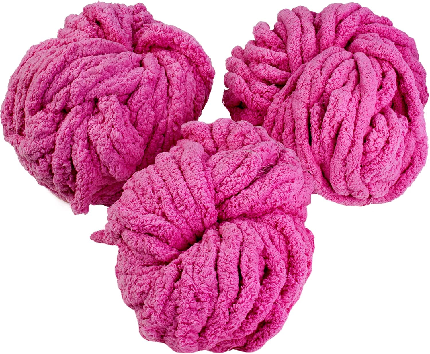 iDIY Chunky Yarn 3 Pack (24 Yards Each Skein) - Hot Pink - Fluffy Chenille  Yarn Perfect for Soft Throw and Baby Blankets, Arm Knitting, Crocheting and