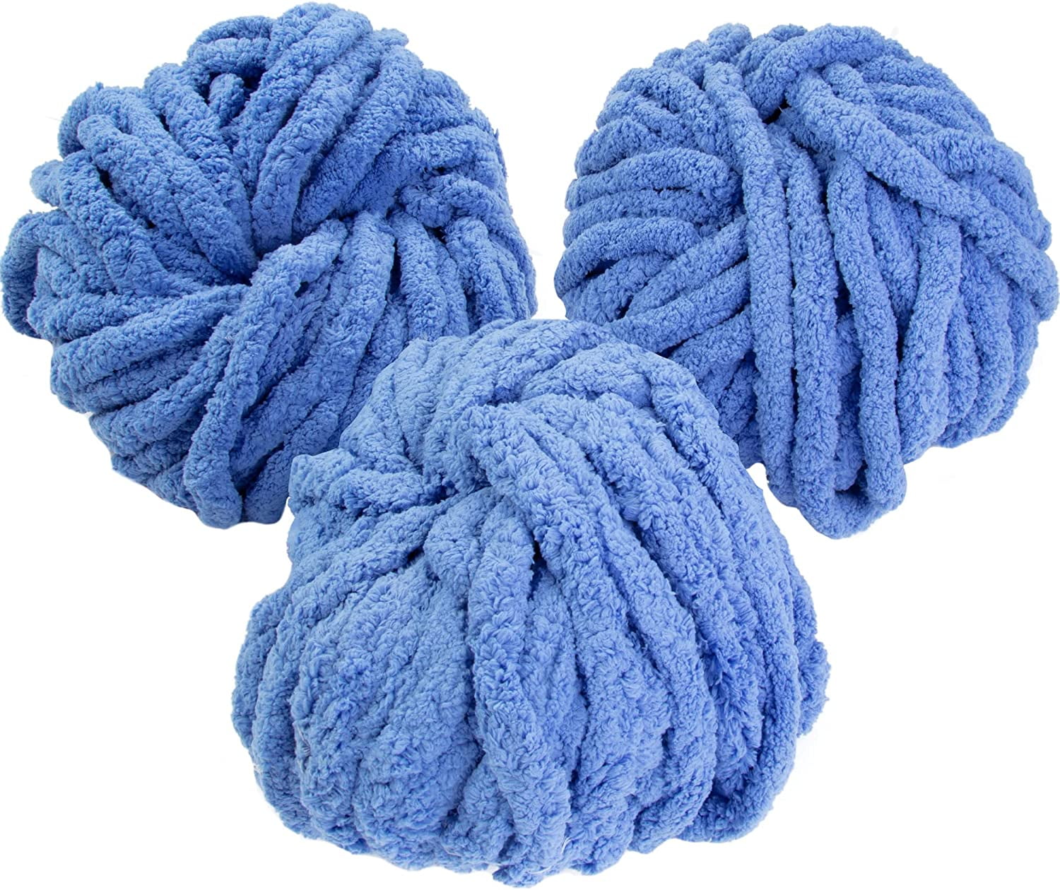 Idiy Chunky Yarn 3 Pack (24 Yards Each Skein) Indigo Blue Fluffy Chenille Yarn Perfect for Soft Throw and Baby Blankets, Arm
