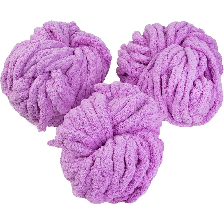 iDIY Chunky Yarn 3 Pack (24 Yards Each Skein) - Purple - Fluffy Chenille  Yarn Perfect for Soft Throw and Baby Blankets, Arm Knitting, Crocheting and