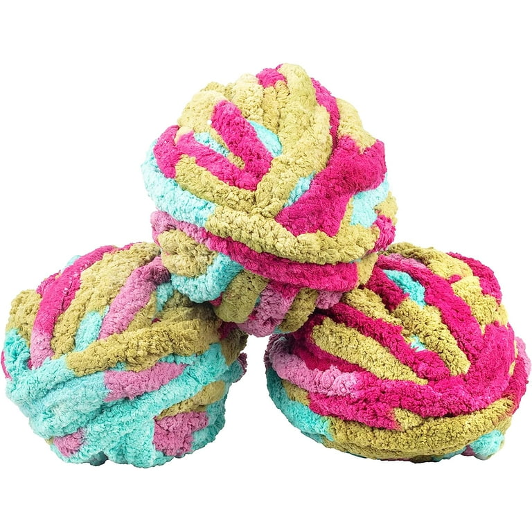 iDIY Chunky Yarn 3 Pack (24 Yards Each Skein) - Tie Dye (Fuschia, Teal,  Green) - Fluffy Chenille Yarn Perfect for Soft Throw and Baby Blankets, Arm  Knitting, Crocheting and DIY Crafts