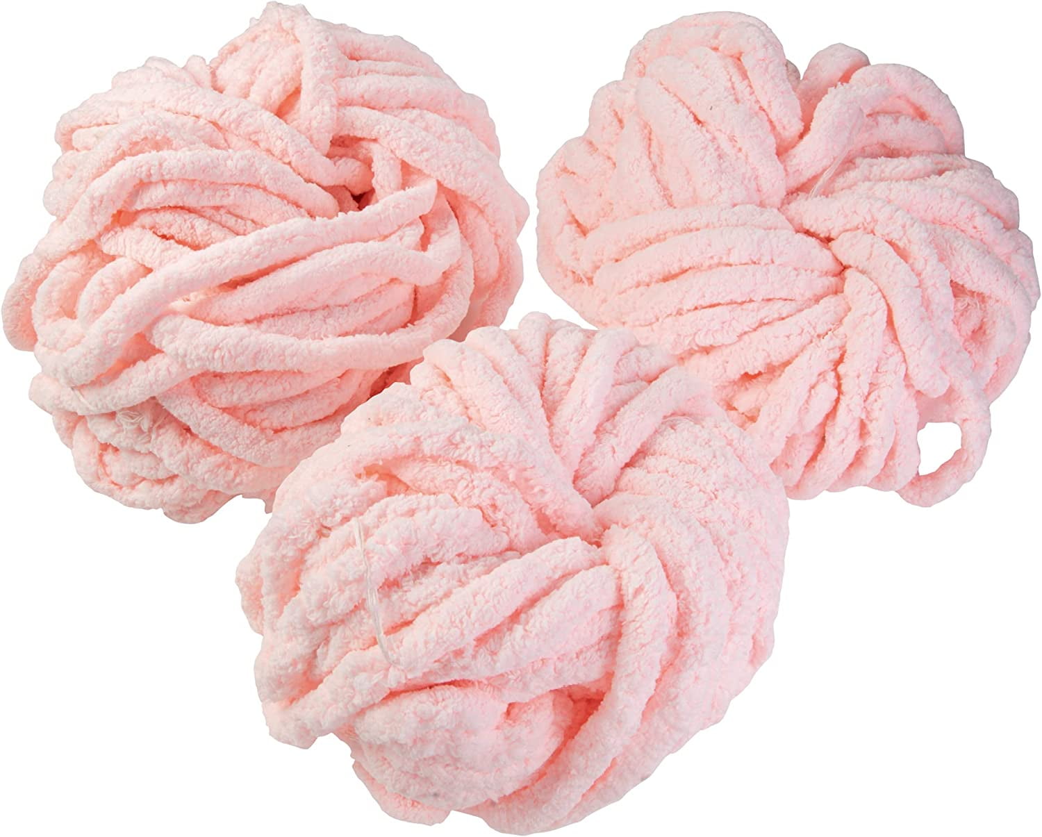 iDIY Chunky Yarn 3 Pack (24 Yards Each Skein) - Baby Pink - Fluffy Chenille Yarn Perfect for Soft Throw and Baby Blankets, Arm Knitting, Crocheting and DIY Crafts and Projects!