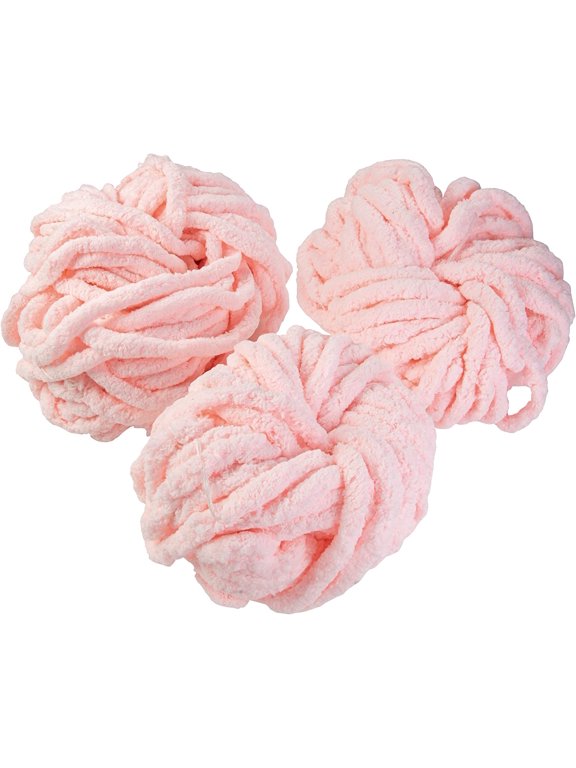 Chunky Yarn 3 Pack (24 Yards Each Skein) - Baby Pink - Fluffy Chenille Yarn Perfect for Soft Throw and Baby Blankets, Arm Knitting DIY