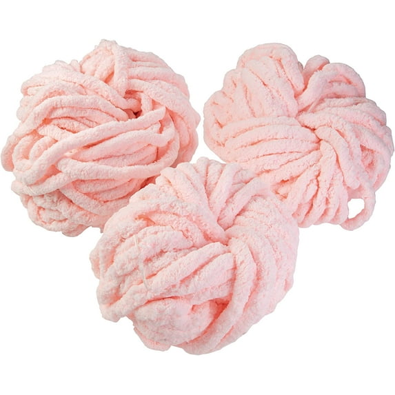 iDIY Chunky Yarn 3 Pack (24 Yards Each Skein) - Baby Pink - Fluffy Chenille Yarn Perfect for Soft Throw and Baby Blankets, Arm Knitting, Crocheting and DIY Crafts and Projects!