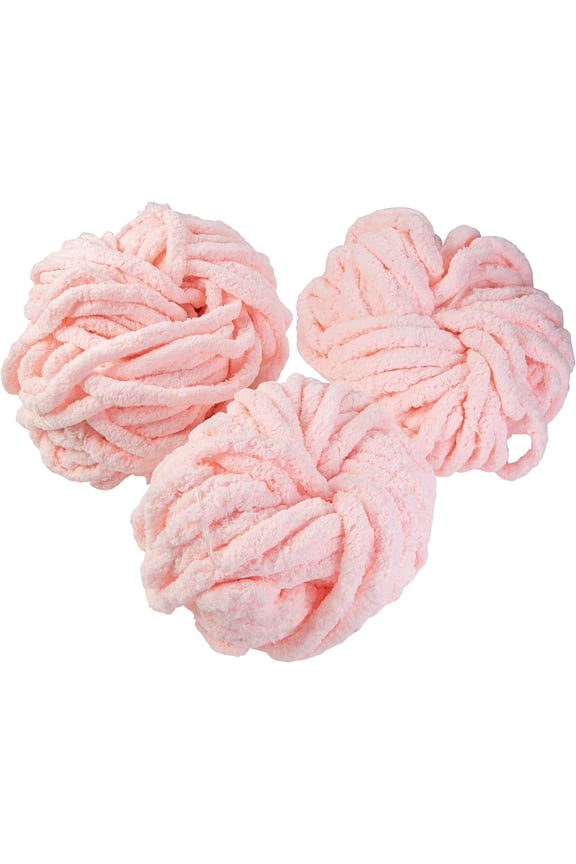Chunky Yarn 3 Pack (24 Yards Each Skein) - Baby Pink - Fluffy Chenille Yarn Perfect for Soft Throw and Baby Blankets, Arm Knitting, Crocheting and DIY Crafts and Projects!