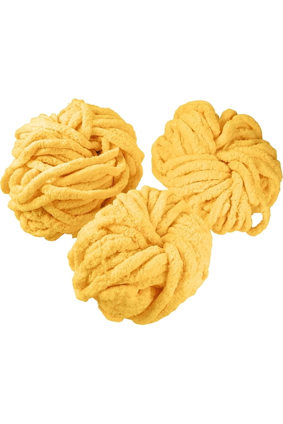 Chunky Yarn 3 Pack (24 Yards Each Skein) - Bright Yellow - Fluffy Chenille Yarn Perfect for Soft Throw and Baby Blankets, Arm Knitting, Crocheting and DIY Crafts and Projects!