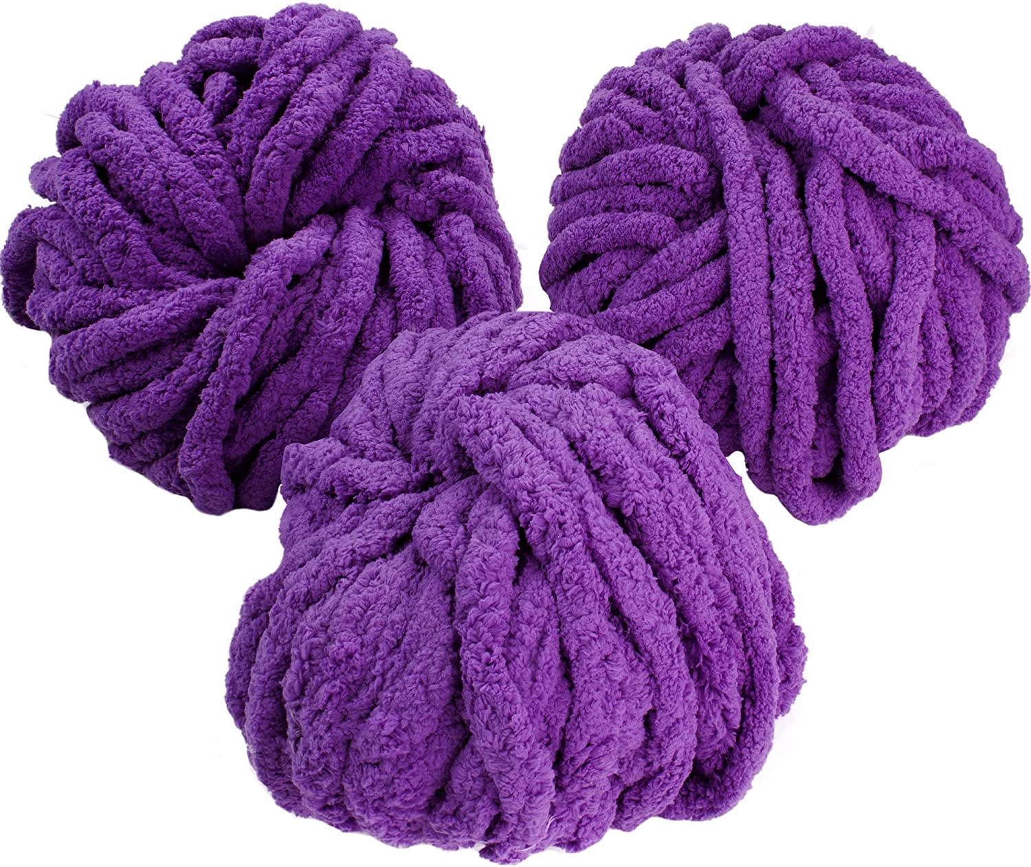 iDIY Chunky Yarn 3 Pack (24 Yards Each Skein) - Dark Purple - Fluffy Chenille Yarn Perfect for Soft Throw Blankets, Arm Knitting, Crocheting and DIY Crafts and Projects! - GreatGift for Crafters