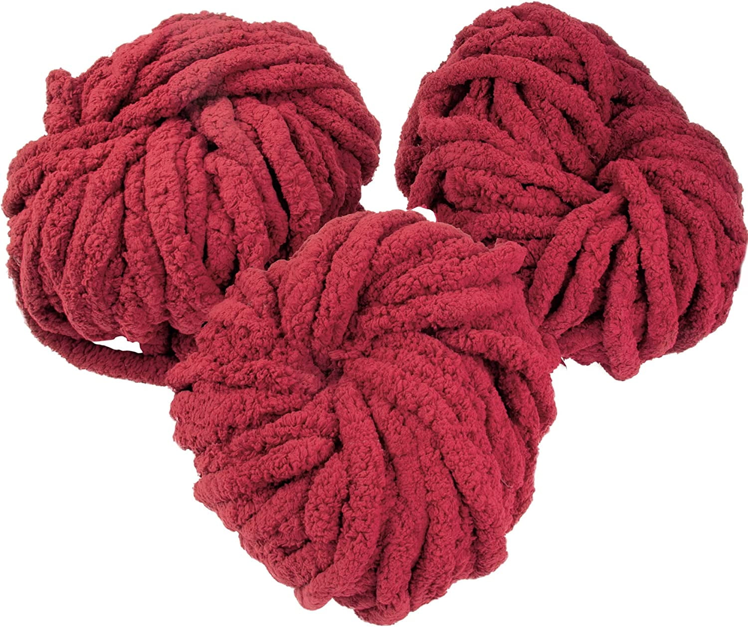 iDIY Chunky Yarn 3 Pack (24 Yards Each Skein) - Maroon - Fluffy Chenille Yarn Perfect for Soft Throw and Baby Blankets, Arm Knitting, Crocheting and DIY Crafts and Projects!