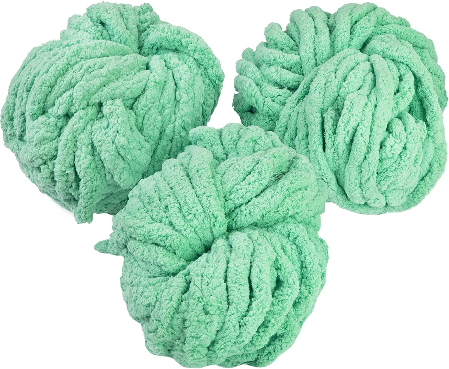 iDIY Chunky Yarn 3 Pack (24 Yards Each Skein) - Mint Green - Fluffy Chenille Yarn Perfect for Soft Throw and Baby Blankets, Arm Knitting, Crocheting and DIY Crafts and Projects!