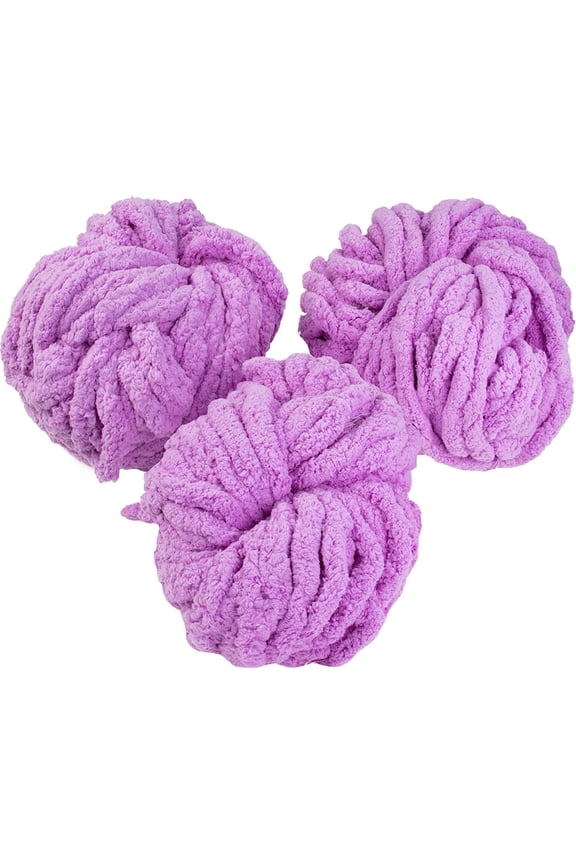 Purple Chunky Yarn 3 Pack (24 Yards Each Skein) Fluffy Chenille Yarn Perfect for Soft Throw and Baby Blankets, Arm Knitting, Crocheting and DIY Crafts and Projects- Great Gift for Crafters