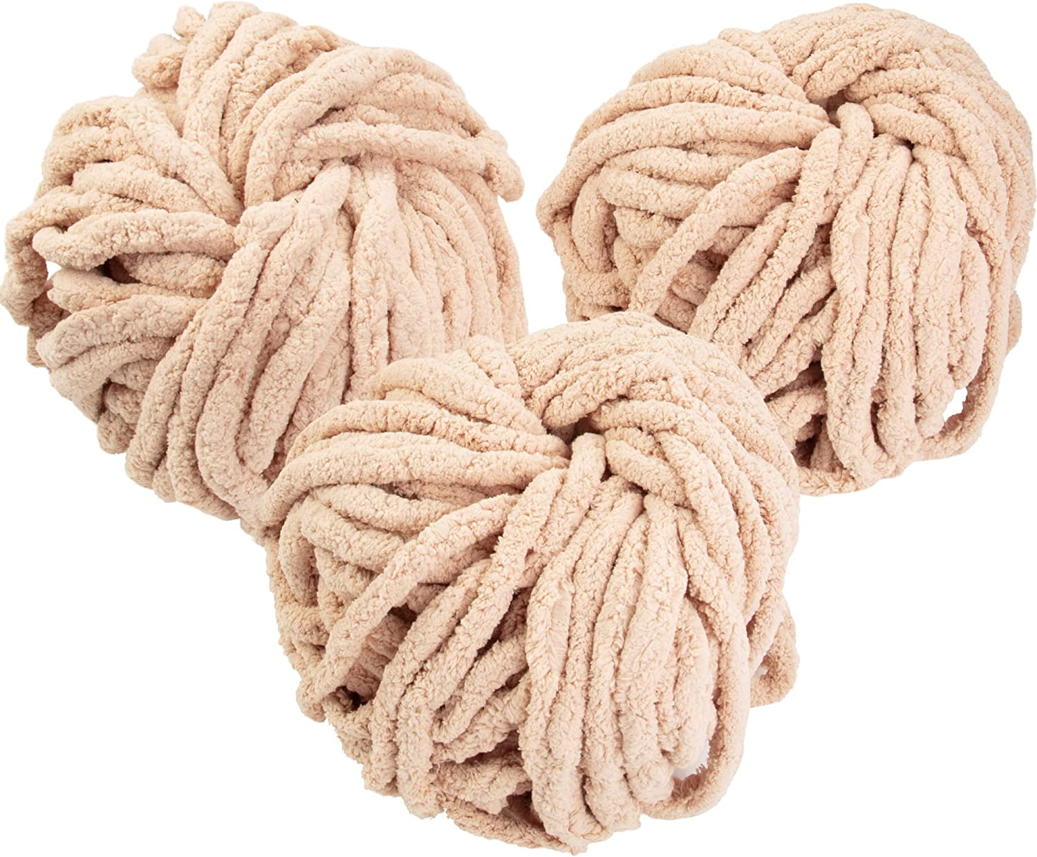 iDIY Chunky Yarn 3 Pack (24 Yards Each Skein) - Sand - Fluffy Chenille Yarn Perfect for Soft Throw and Baby Blankets, Arm Knitting, Crocheting and DIY Crafts and Projects- Great Gift for Crafters