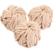 iDIY Chunky Yarn 3 Pack 24 Yards Each Skein - Sand - Fluffy Chenille Yarn Perfect for Soft Throw and Baby Blankets, Arm Knitting